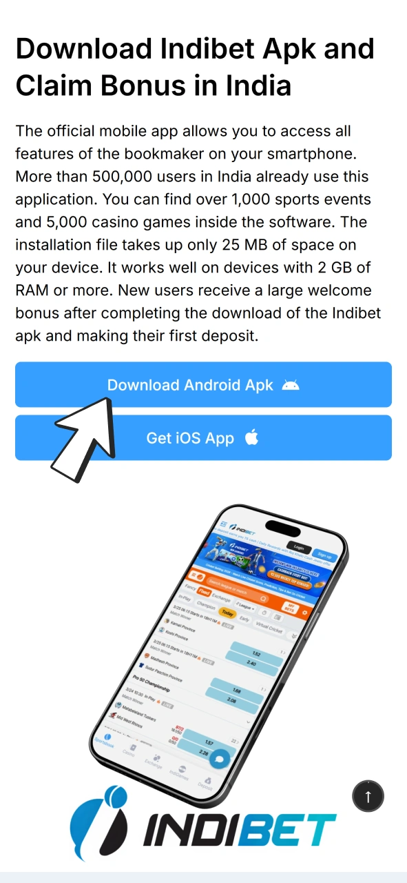 Tap on android button to get Indibet app.