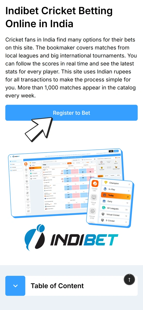 Open Indibet registration form right from this site.