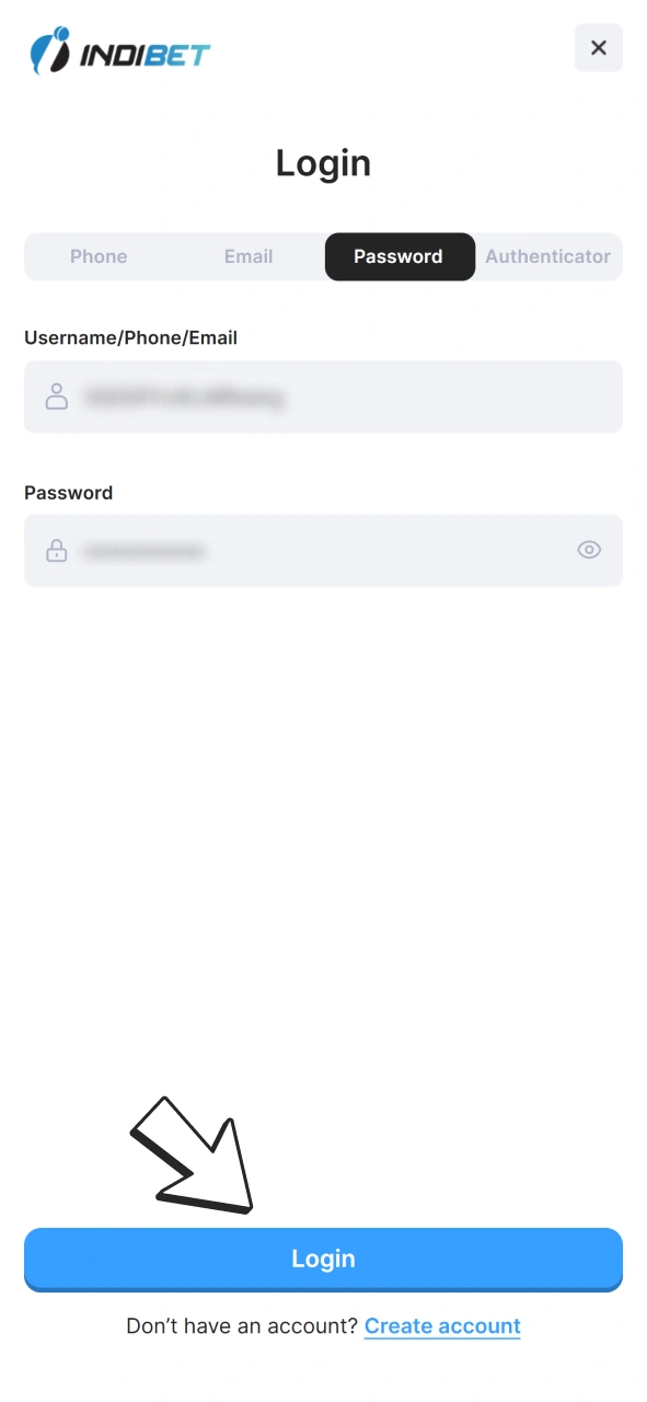 Press Login button to enter your account and play at Indibet.