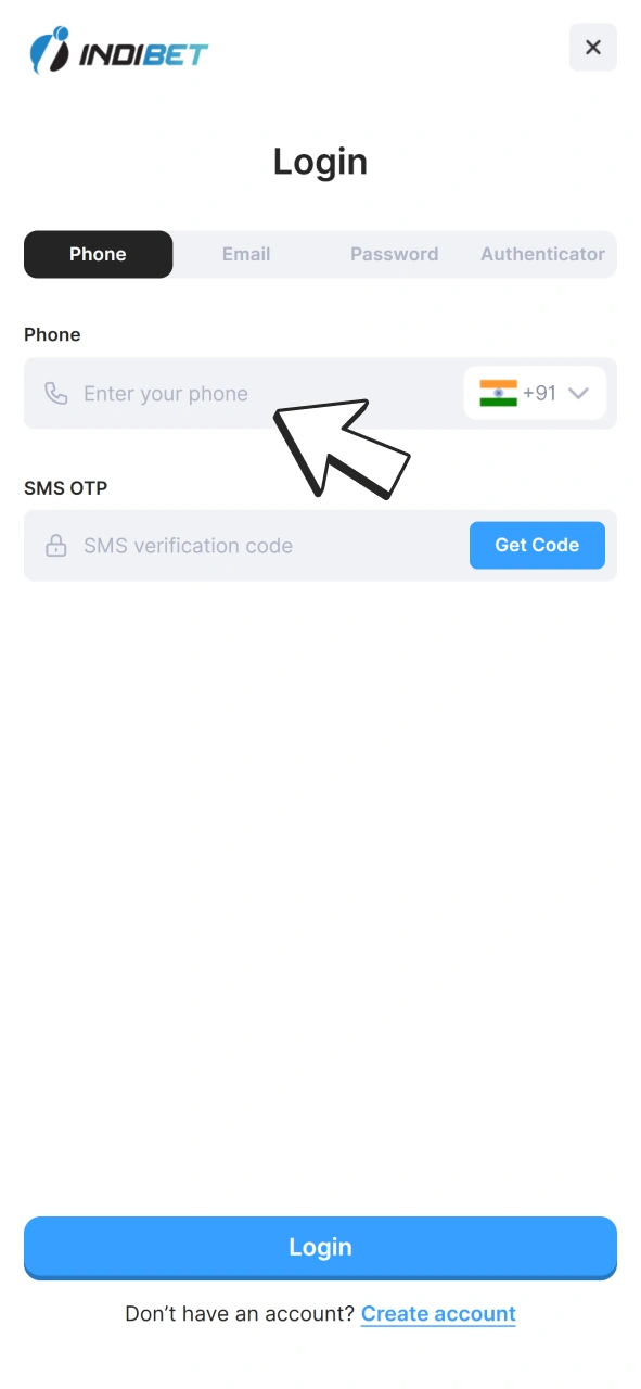 Write down your account data to enter Indibet account.